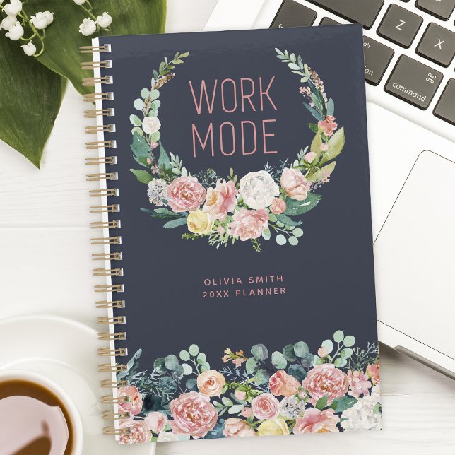 Work Mode Navy Blue Floral Personalised Planner (Creator Uploaded)
