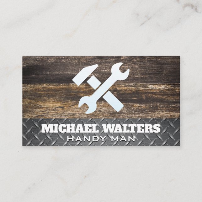 Work Tools | Wooden Boards Steel Business Card (Front)