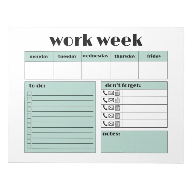 Work Week Planner - blue Notepad (Front)