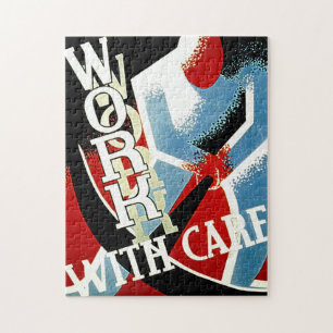 Work With Care - Vintage Depression Era WPA Poster Jigsaw Puzzle