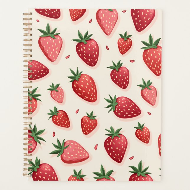 Workbook with cute strawberry pattern planner (Front)