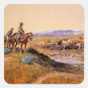 “Worked Over” Western Art by Charles M Russell Square Sticker