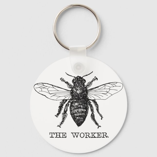 Worker Bee Bumblebee Honey Antique Illustration Key Ring (Front)