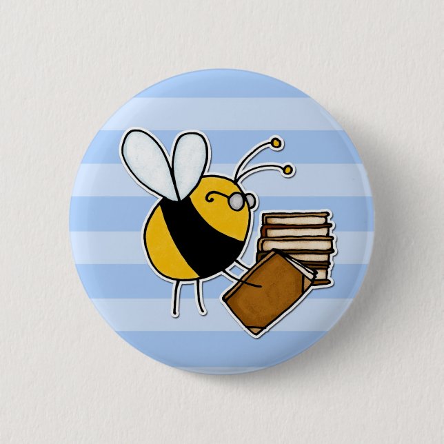 worker bee - librarian 6 cm round badge (Front)
