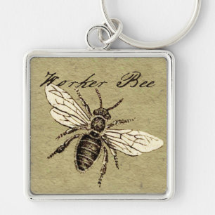 Worker Bee Vintage Drawing Artwork Print Key Ring