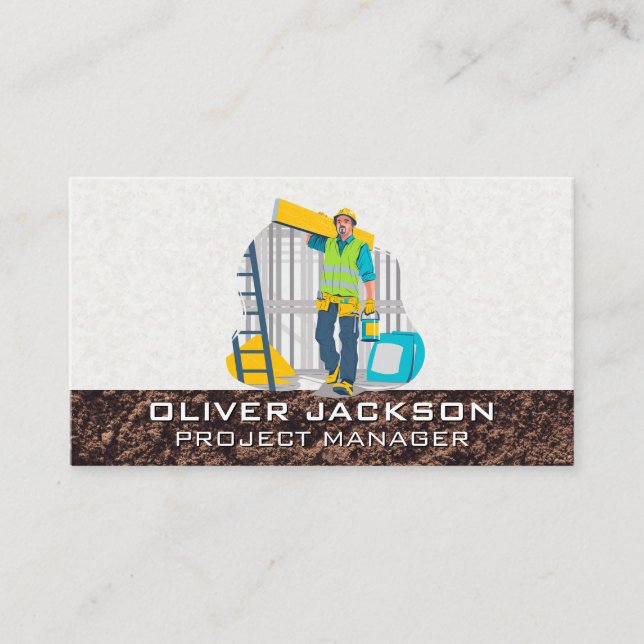 Worker Carrying Supplies to Building Site Business Card (Front)