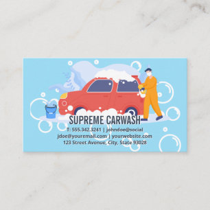 Worker Cleaning Car   Auto Wash Soap Bubbles Business Card