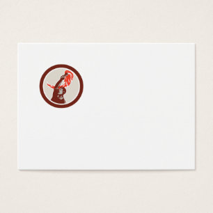 Worker Holding Up Flaming Torch Circle Retro