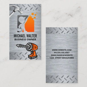 Worker Logo   Metal Drill Hammer Business Card