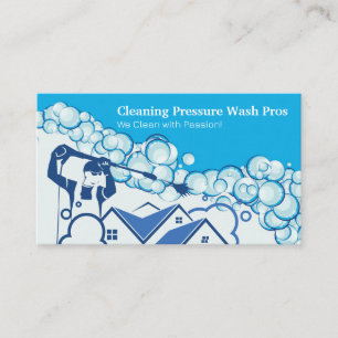 Worker Power Washing Home Soap Bubbles Business Card