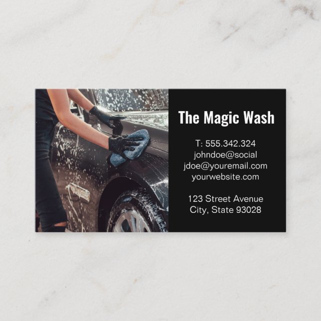 Worker Washing Car Business Card (Front)