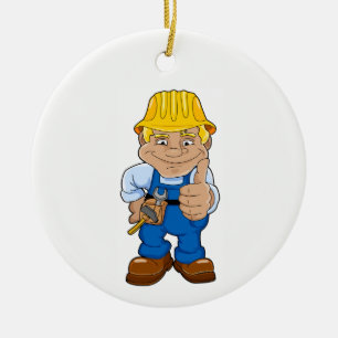 Worker With Hard Hat Ceramic Tree Decoration