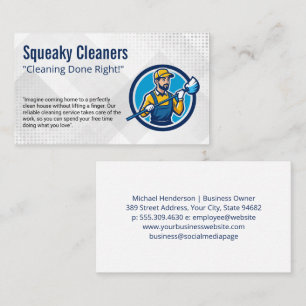 Worker with Mop   Cleaners Business Card