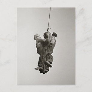 Workers Lifted by Crane, 1935 Postcard