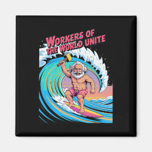 Workers Of The World Unite Surfing Karl Marx  Magnet