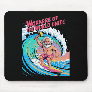 Workers Of The World Unite Surfing Karl Marx Mouse Mat