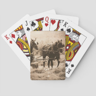 Working Amish Horses Sepia Playing Cards