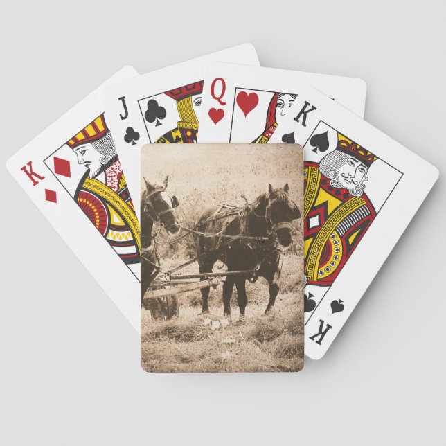 Working Amish Horses Sepia Playing Cards (Back)