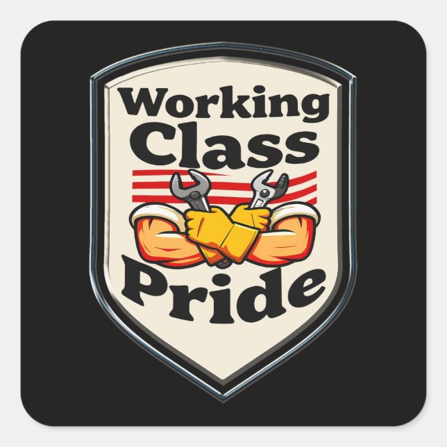 Working Class Pride Badge – Blue Collar Worker Square Sticker (Front)