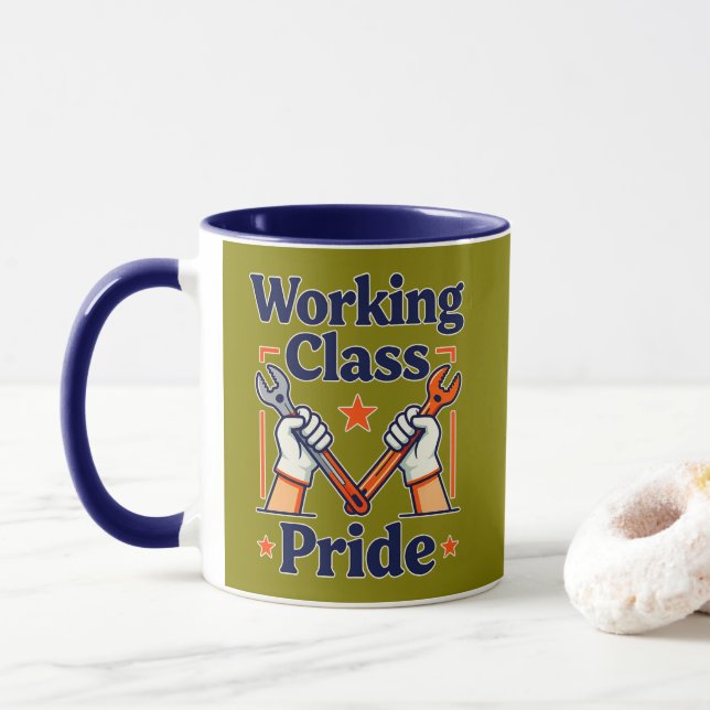Working Class Pride Tools and Strength Design Mug (With Donut)