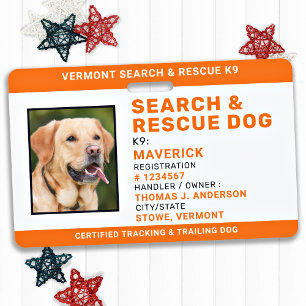 Working Dog SAR K9 Logo Photo Search Rescue ID Badge