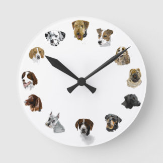 Working dogs hand drawn round clock
