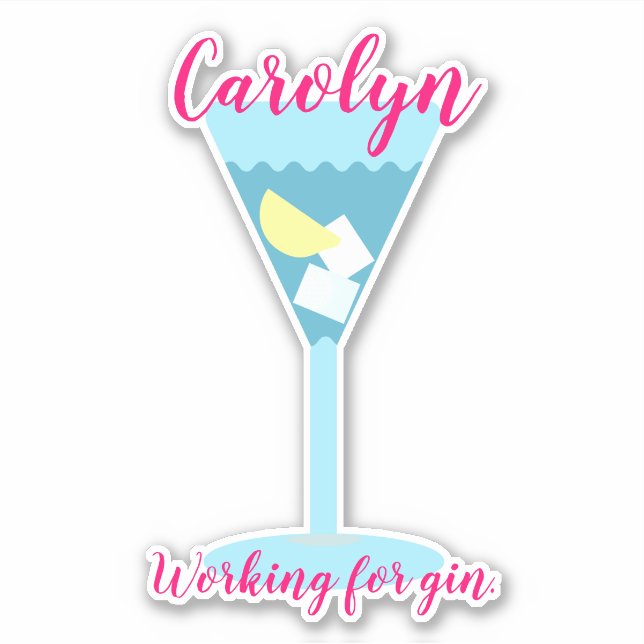 Working for gin, blue glass, personalised (Front)