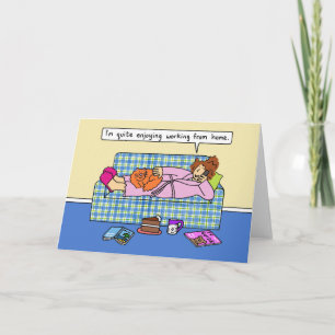 Working from Home Covid 19 Self-isolation Cartoon Card