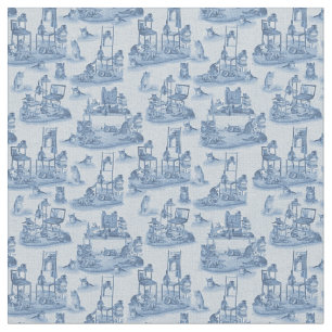 Working from Home with my Cats two tone Delft Blue Fabric