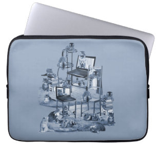 Working from Home with my Cats two-tone Delft Blue Laptop Sleeve