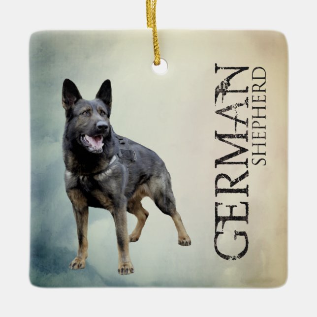 Working German Shepherd Dog  - GSD Ceramic Tree Decoration (Front)