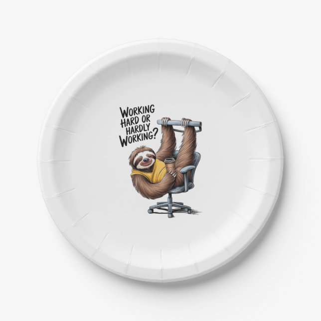 Working Hard or Hardly Working Sloth Paper Plate (Front)