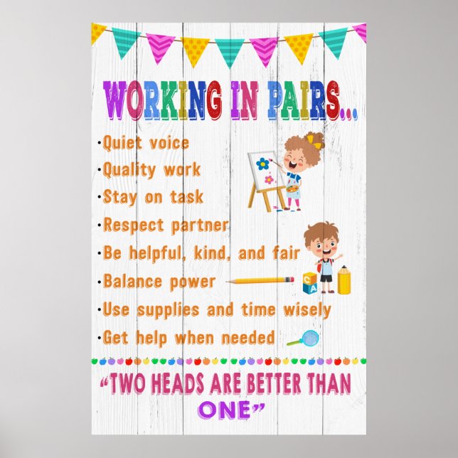 Working In Pairs Classroom Poster (Front)