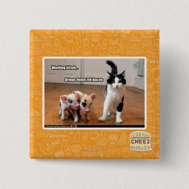 Working kitteh 15 cm square badge (Front)