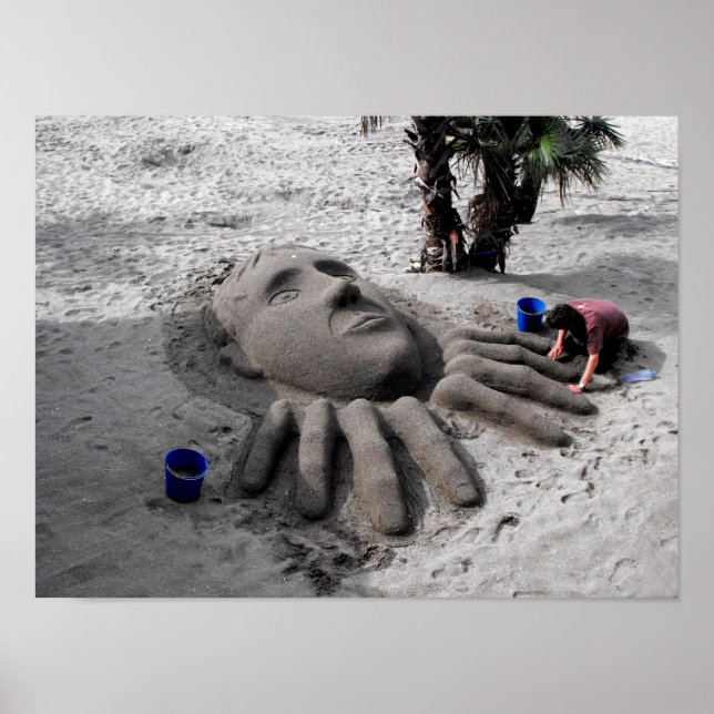 Working on a sand sculpture in Marbella Poster (Front)