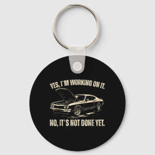 Working On Funny Car Graphic for Men Dad Fathers Key Ring