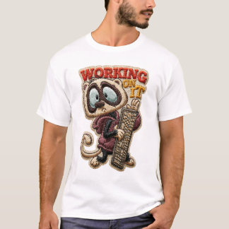 Working On It Funny Racoon Keyboard Embroidered T-Shirt