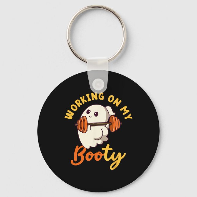 Working On My Booty Boo-ty Funny Halloween Gym Gho Key Ring (Front)