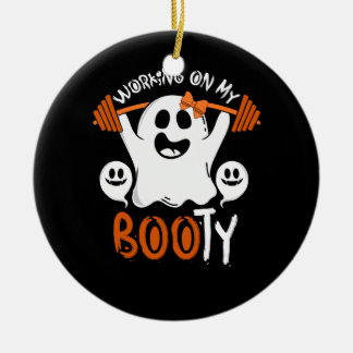 Working On My Booty Halloween Gym Ghost Pun Weight Ceramic Tree Decoration