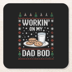 Working On My Dad Bod Dad Christmas Ugly Xmas Square Paper Coaster