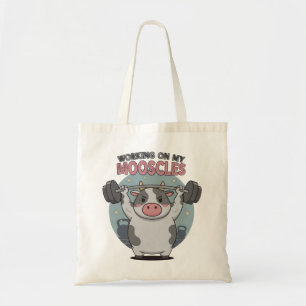 Working On My Mooscles Cute Cow Weightlifting Gym Tote Bag