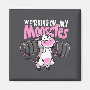 Working On My Mooscles Funny Gym Cow Weightlifting Magnet