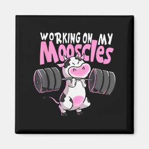Working On My Mooscles Funny Gym Cow Weightlifting Magnet