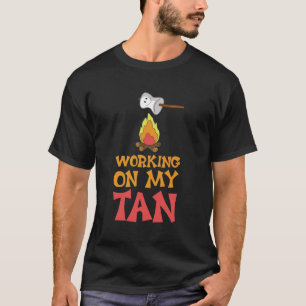 Working on My Tan Graphic Marshmallow Camping T-Shirt