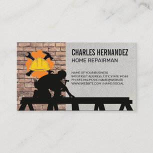 Working on Roof Brick Wall Blue Collar Business Card