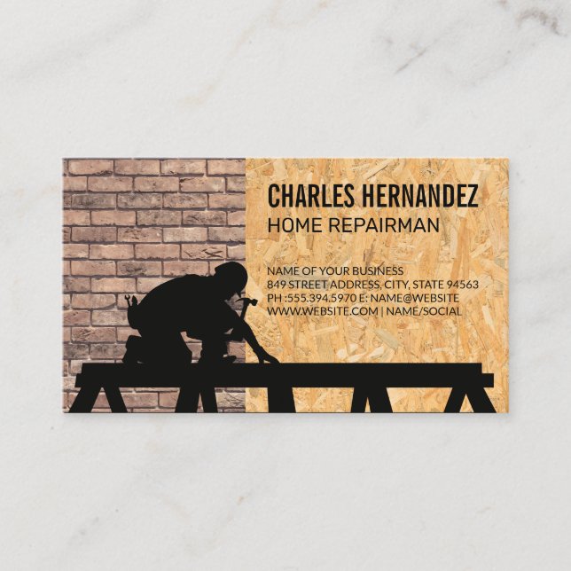  Working on Roof | Brick Wall | Pressed Wood Business Card (Front)