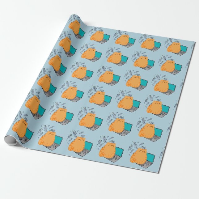 Working Orange Cat Wrapping Paper (Unrolled)