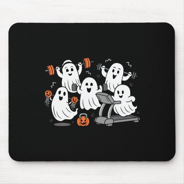 Working Out Ghost Gym Halloween Shirt Fitness Weig Mouse Mat (Front)