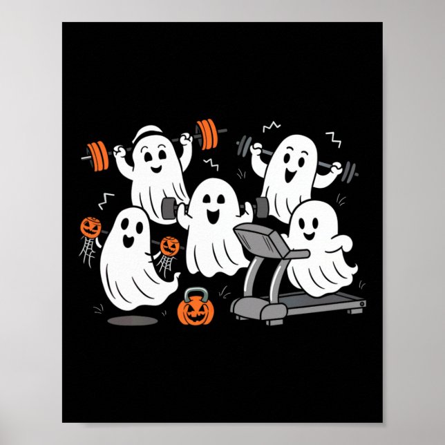 Working Out Ghost Gym Halloween Shirt Fitness Weig Poster (Front)
