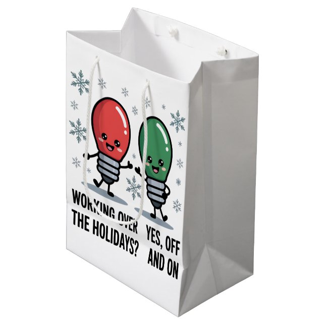 Working Over The Holidays Christmas Funny Joke Medium Gift Bag (Front Angled)
